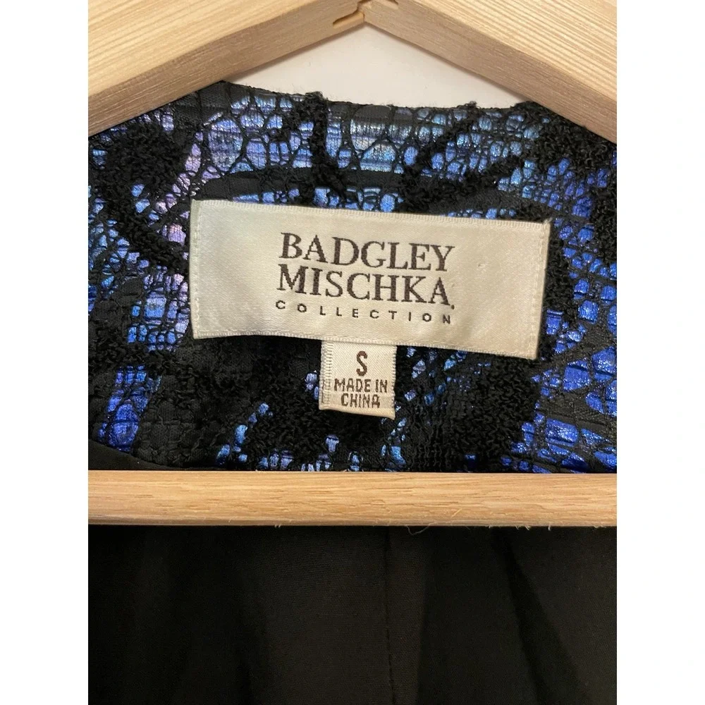 Badgley Mischka Collection Womens Black Blue Brocade Suit Jacket Small Old Money